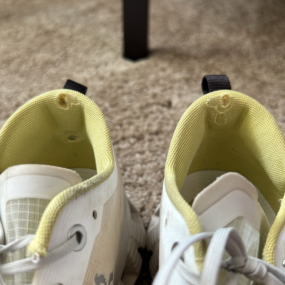 On Running Yellow and White Athletic Shoes with CloudTec Sole - Picture 3 of 7
